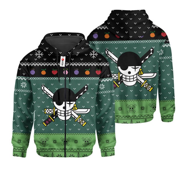 Zoro Roronoa Jolly Roger Ugly Sweater Christmas Gift Premium Outerwear