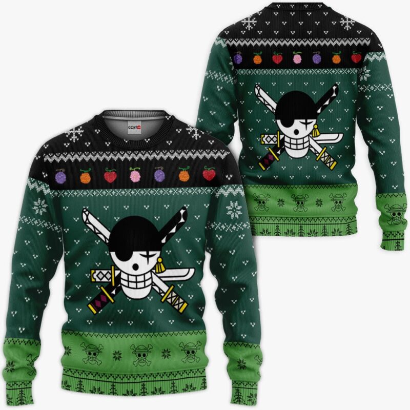 Zoro Roronoa Jolly Roger Ugly Sweater Christmas Gift Premium Outerwear