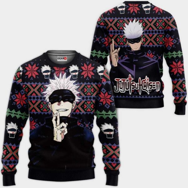 Satoru Gojo Hand Pose Ugly Christmas Style - Premium Outerwear