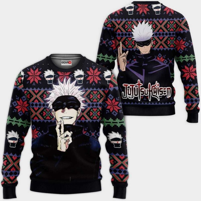 Satoru Gojo Hand Pose Ugly Christmas Style - Premium Outerwear