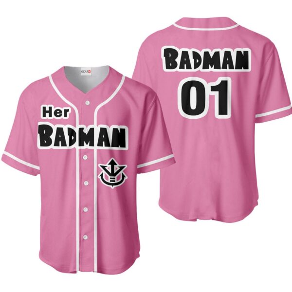 Her Badman Vegeta Pink Baseball Jersey Custom Name