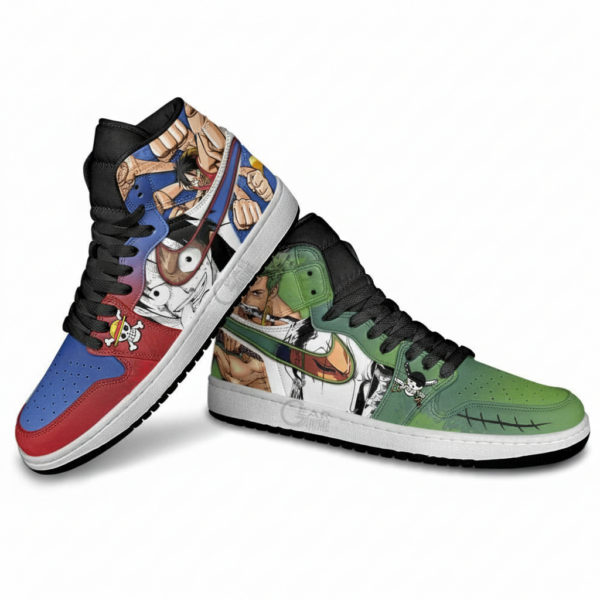 Zoro and Luffy High-Top Leather Sneakers For One Piece Fans