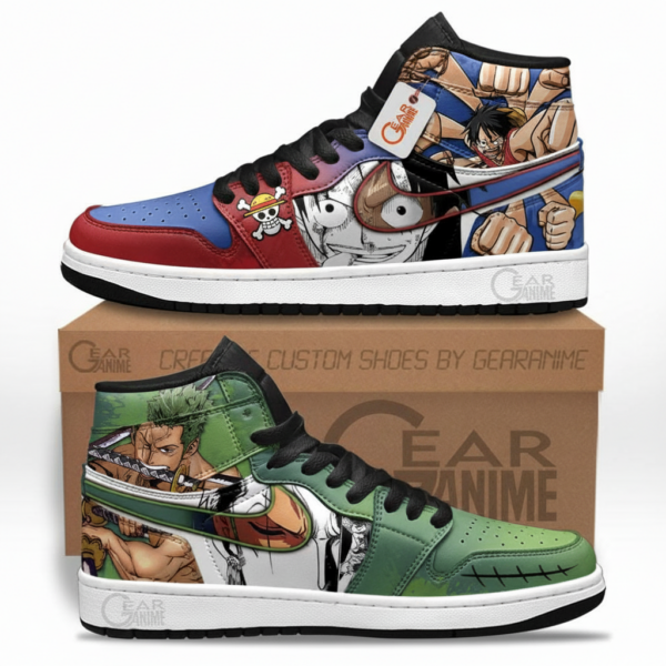 Zoro and Luffy High-Top Leather Sneakers For One Piece Fans