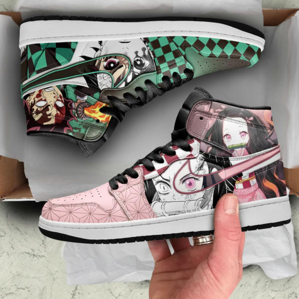 Tanjiro and Nezuko Brother and Sister High-Top Leather Sneakers For Demon Slayer Fans