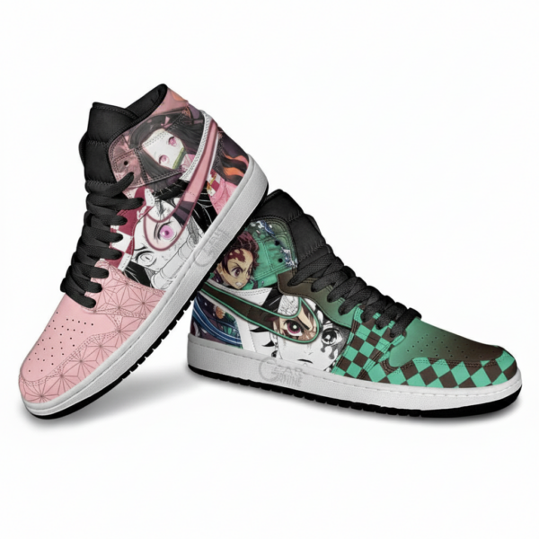 Tanjiro and Nezuko Brother and Sister High-Top Leather Sneakers For Demon Slayer Fans