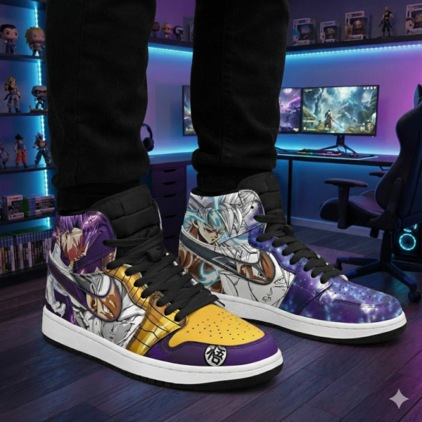 Dragon Ball High-Top Leather Sneakers Vegeta Ultra Ego vs Goku Ultra Instinct