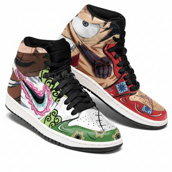 Luffy and Zoro (Wano Arc) High-Top Leather Sneakers For One Piece Fans