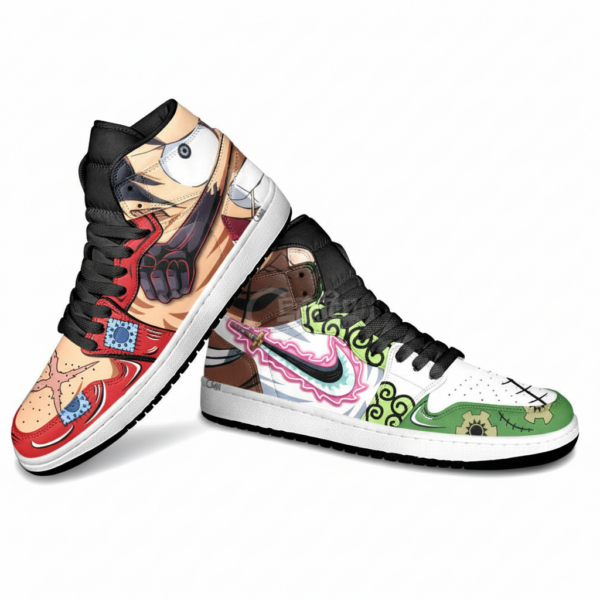 Luffy and Zoro (Wano Arc) High-Top Leather Sneakers For One Piece Fans