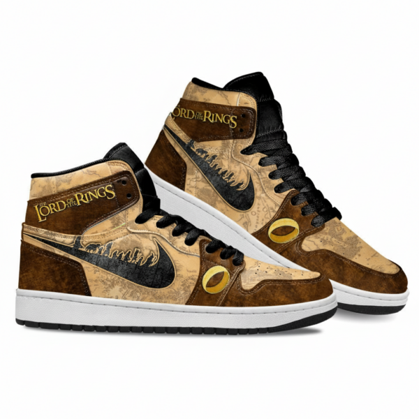 Lord of the Rings Vintage Fantasy High-Top Sneakers - Middle-earth Map & Sauron Eye Design for Fans