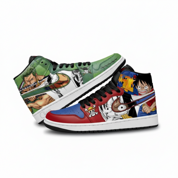 Zoro and Luffy High-Top Leather Sneakers For One Piece Fans