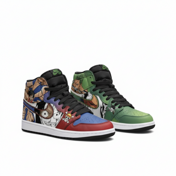 Zoro and Luffy High-Top Leather Sneakers For One Piece Fans