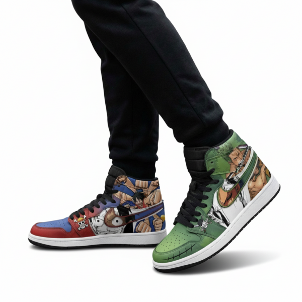 Zoro and Luffy High-Top Leather Sneakers For One Piece Fans