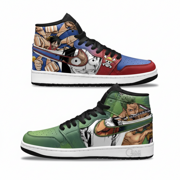 Zoro and Luffy High-Top Leather Sneakers For One Piece Fans