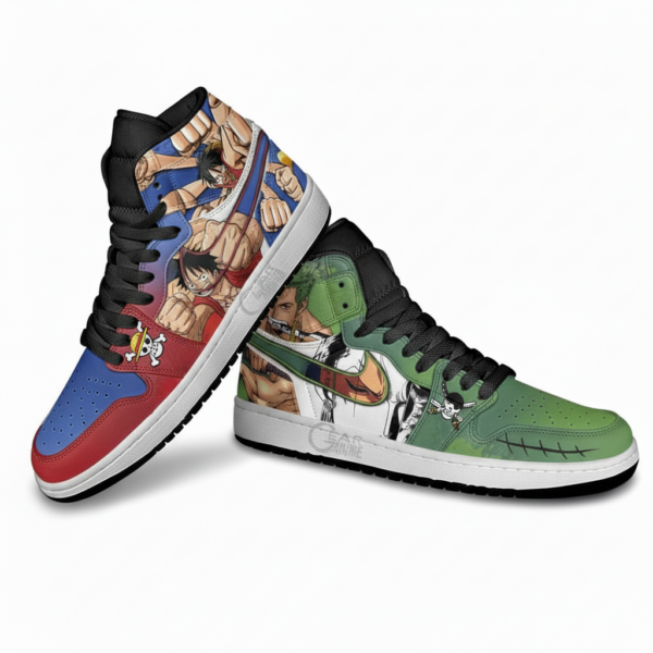 Zoro and Luffy High-Top Leather Sneakers For One Piece Fans