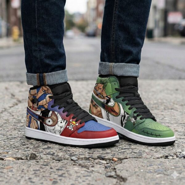 Zoro and Luffy High-Top Leather Sneakers For One Piece Fans