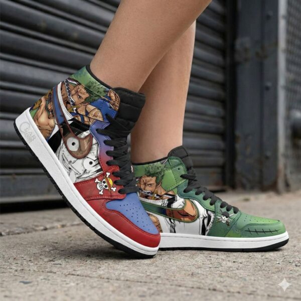 Zoro and Luffy High-Top Leather Sneakers For One Piece Fans