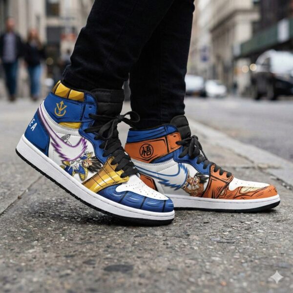 Dragon Ball Goku vs Vegeta High-Top Leather Sneakers Ki Blast Fighting
