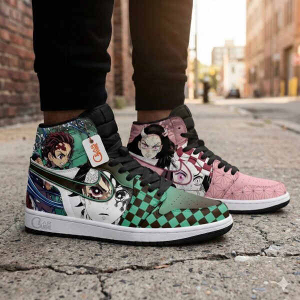 Tanjiro and Nezuko Brother and Sister High-Top Leather Sneakers For Demon Slayer Fans
