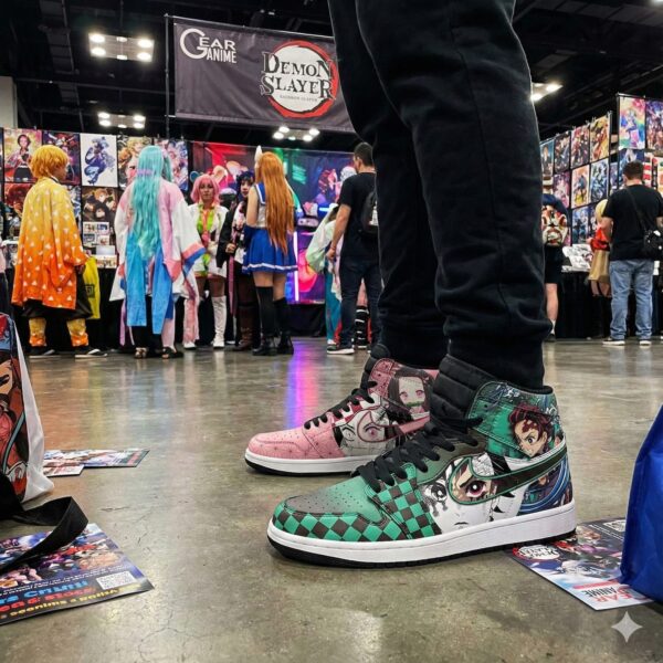 Tanjiro and Nezuko Brother and Sister High-Top Leather Sneakers For Demon Slayer Fans